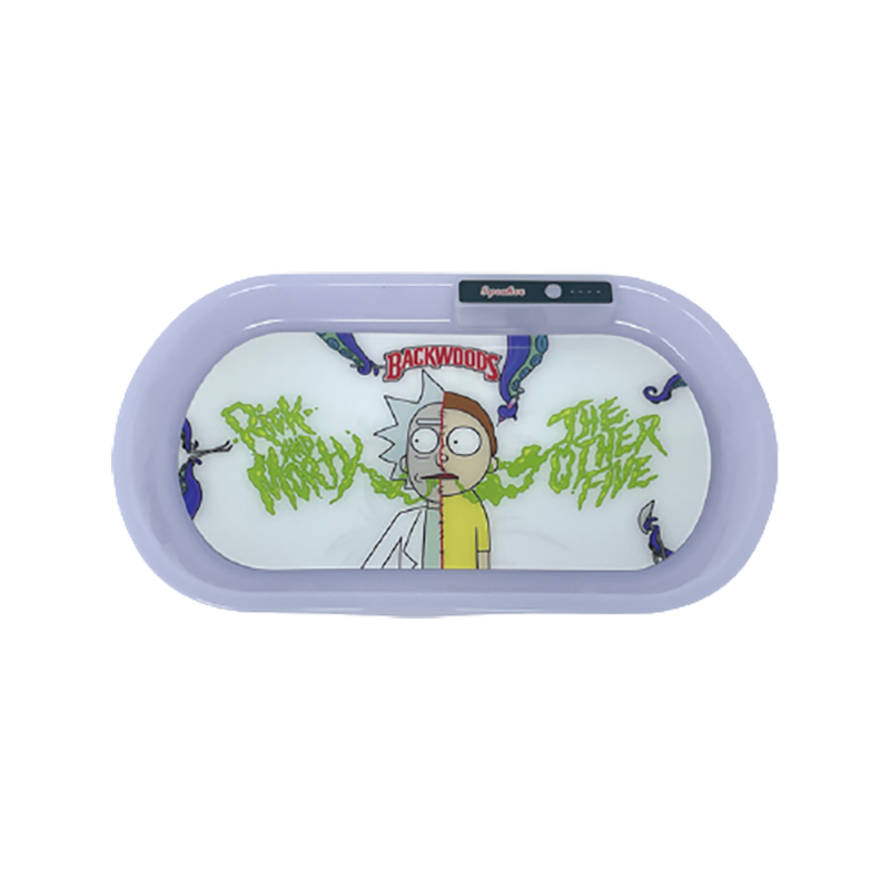 White LED Rolling Tray Rick and Morty (Small) with Bluetooth Speaker