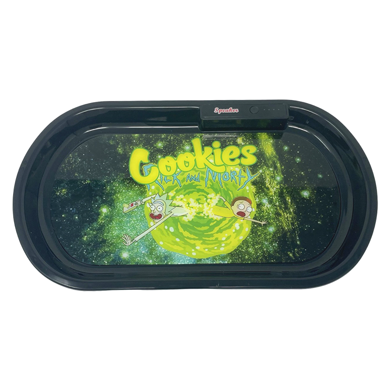 Black LED Rolling Tray Rick and Morty (Small) with Bluetooth Speaker